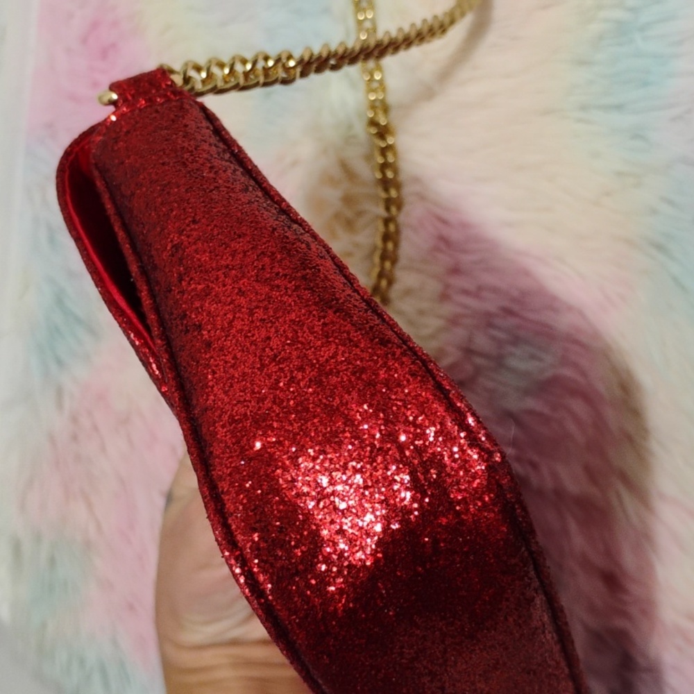 FLASH SALE! NWT Jimmy Choo Parfums Red Glitter Crossbody Bag Gold Chain Strap - Picture 12 of 12